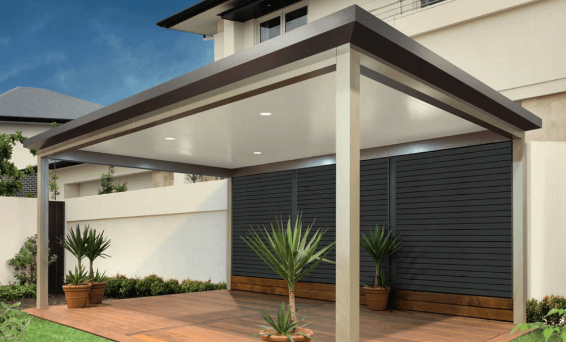 Modern patio with Merbau deck and downlights Camberwell