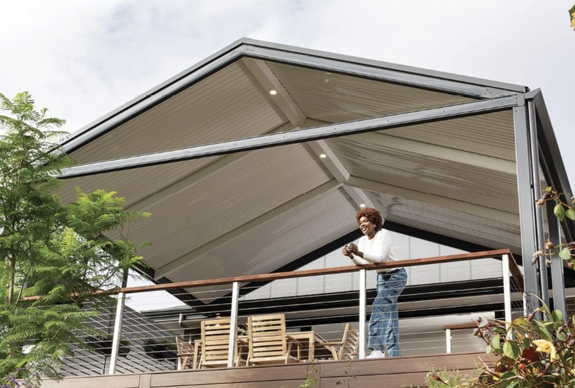 Gable pergola with deck and downlights