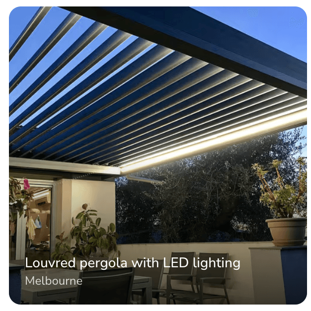 Louvred pergola with integrated LED lighting Hawthorn